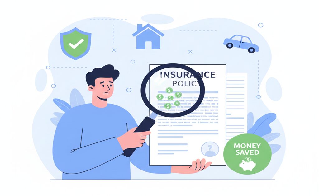 Person reviewing insurance paperwork with hidden fees highlighted, saving money tips 2026